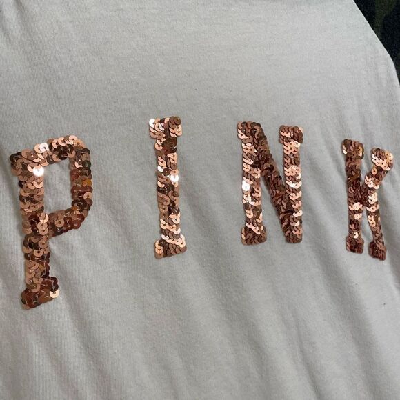 PINK Victoria's Secret White Camo Rose Gold Sequin Bling T Shirt, Large - Picture 4 of 6